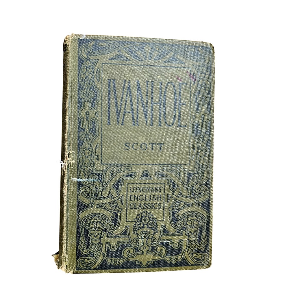Antique Edwardian 1913 Khaki Green Hardback Book Ivanhoe Sir Walter Scott Novel